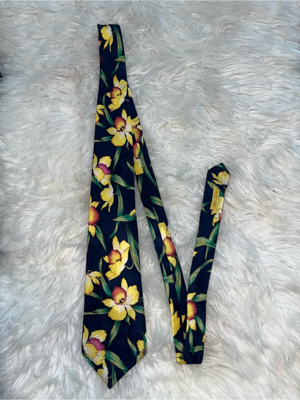 Navy Tie with Yellow Floral Pattern